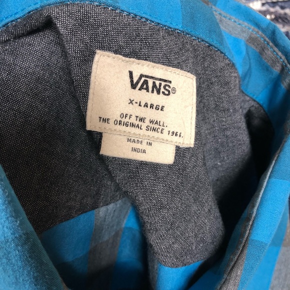 C3 - Vans Mens Teal Grey Plaid Short Sleeve Button Down - L - Picture 7 of 7
